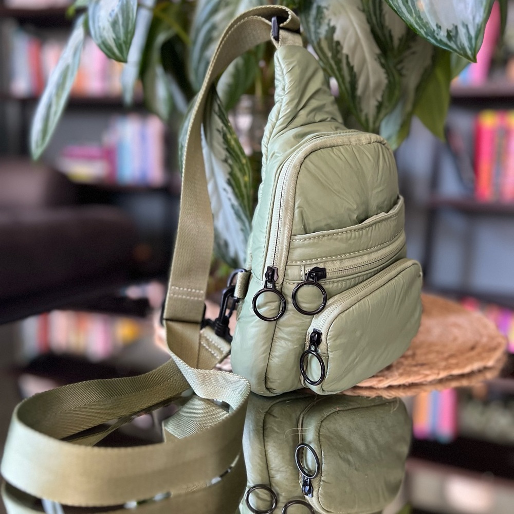 Anthropologie Sage Green crossbody puffer bag